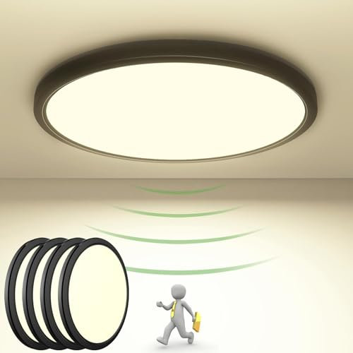 Zemty LED Deckenleuchte Mit Bewegungssensor 19W 4000K, Flache Lampe Innen, 22cm 1800LM Runde IP44 Wandleuchte für Balkon Keller Flur, 4 Pack