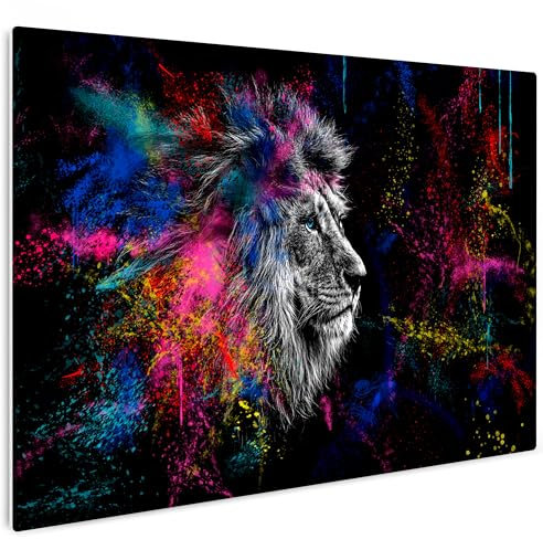 HEALANCY Bilder Löwe Tiere - KOMPLETT AUFHÄNGFERTIG - Wandbilder Wohnzimmer - Deko Modern - Schlafzimmer - Kunstdruck Wanddeko Küche - Abstrakt schwarz bunt