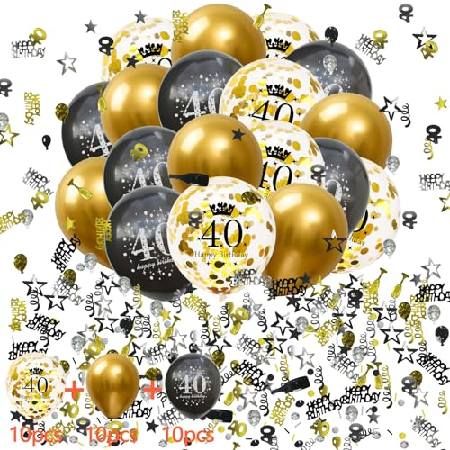 waziwe Geburtstagsdeko Schwarz Gold, Luftballons 40. Geburtstag, Deko 40 Mann Frau