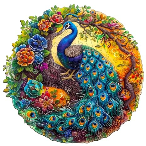 Blumuze Holzpuzzle Erwachsene 300 Stück, Pfau Holz Puzzle,Holzpuzzle Einzigartige Tierform Puzzleteile, Puzzle Holz Erwachsene mit Geschenkbox aus Holz (L-34 * 33.5cm)