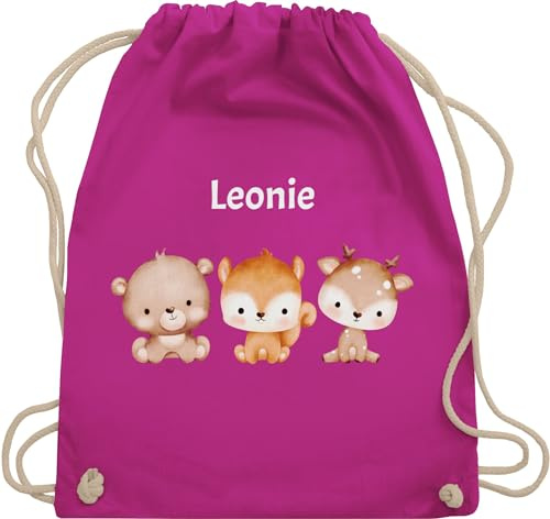 Turnbeutel Rucksack - Tiere - Waldtiere mit Name - Bär Eichhörnchen Reh - Unisize - Fuchsia - kindergarten beutel fuchs personalisierter stoffbeutel kinder personalisierte geschenke kissenbezug