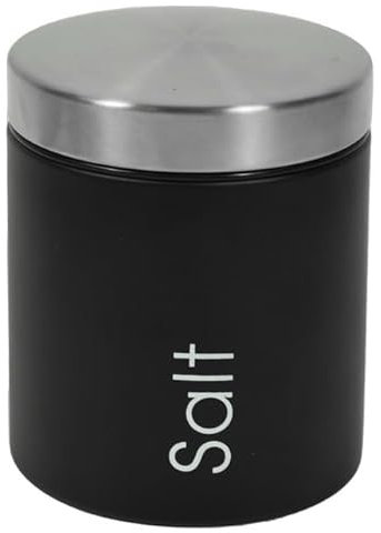 Kasaviva JOLLY BARATTOLO,Corpo in Metallo e Coperchio in Acciaio Inox, Giara per Zucchero, Sale, Caffè d10 cm x h12 cm (Sale, Nero)