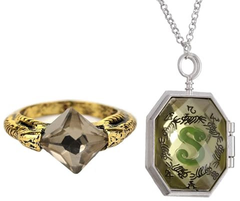 JinYu 2 Set Horcrux Halskette und Magie Ring Stein Retro Bronze Schmuck Cosplay für Fans (Grau)