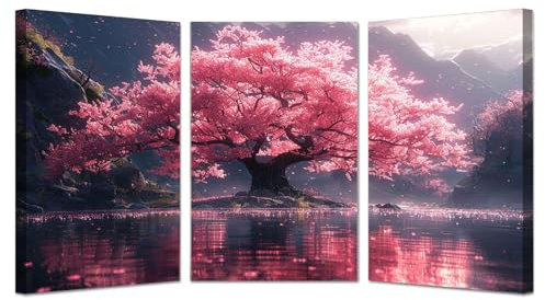 SHYAMIC Set de 3 Impressions Sur Toile Tableau, Arbre de vie rose Décoration Appartement Poster Murale Nature Affiches Deco Salon - 30x45cmx3 Encadrée