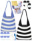 Katech Häkelset/Strickset für Gestreifte Tasche, Häkelnadel Set mit Anleitung & Video-Tutorial, Häkelzubehör Baumwolle zum Häkeln, Stricken Anfänger Set, Häkelset für Anfänger (Blau und Schwarz)