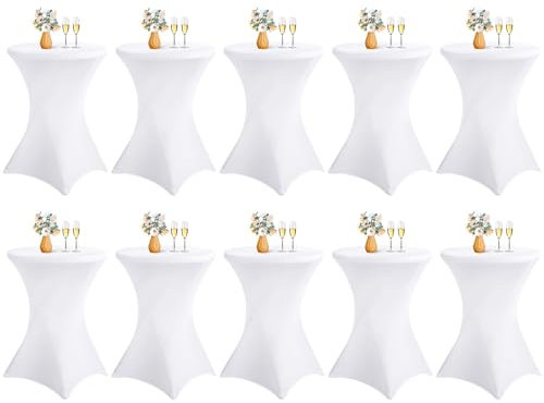 10er-Pack Stretch Stehtisch Husse für Bistrotisch, Dehnbare quadratische Ecken, Cocktail-Spandex-Tischdecke, hoher runder Tisch für Bar, Party, Bankett, Hochzeit, Geburtstagstisch (weiß, 80 x 110 cm)