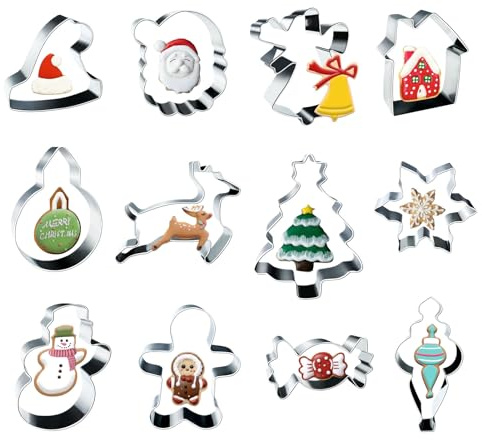 12 Stück Ausstechformen Weihnachten Edelstahl Plätzchenausstecher Keksausstecher Weihnachten Keksformen Rentier,Lebkuchenmann,Schneeflocke Ausstecher Set für Backen Torten Fondant Kekse