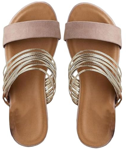 ticticlily Piatti Sandali Donna Estive Piatto Sandali Casual Boho Infradito Elegante Comfort Scarpe Piatte Spiaggia Elegante Sandali Open Toe Glitterati A Rosa 39 EU
