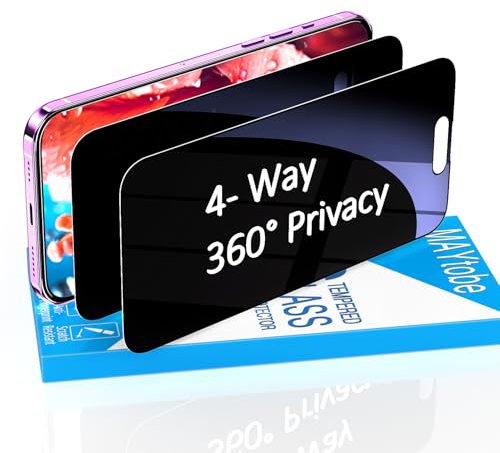 MAYtobe 2 Stück 360 Grad Sichtschutz Schutzfolie für iPhone 15 Pro, Volle Abdeckung, Anti Spy 4 Seiten, 9H Härte Glas, Anti Kratzen