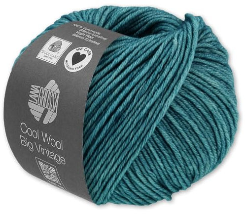Frida's Wollhaus Lana Grossa 50 g Cool Wool Big Vintage Wolle Garn Merino Stricken 16 Farben (7179 | Petrol)