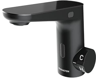 Bernstein Waschtischarmatur 3002S – Dual-Sensor-Technologie, LED-Temperaturanzeige, Strahlregler, Schwarz, Batteriebetrieb & Strombetrieb, Hygienisch, Spritzfrei, Wasserhahn, Badarmatur