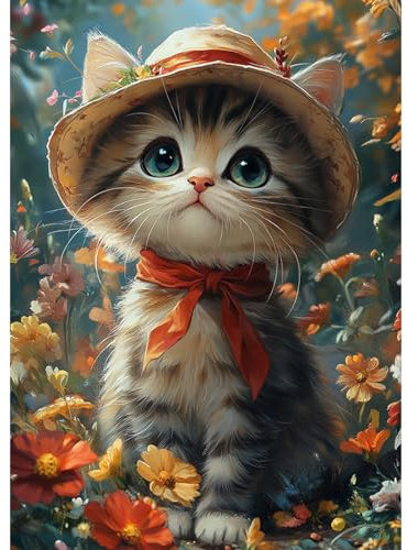 DAERLE Diamond Painting Chat fantastique, Diamant Painting Kit Complet Chat mignon avec une fleur, Diamond Peinture Diamant Adulte, Convient Pour La Décoration Murale à La Maison 30x40cm