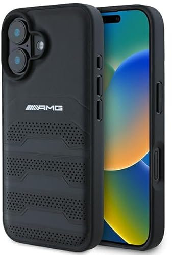 CG MOBILE AMG AMHCP16SGSEBK Hülle für iPhone 16 6.1 Schwarz hardcase Leather Debossed Lines Black Logo