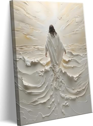 Abstrakte Wandleinwand Jesus wandelt auf dem Wasser – Christliche spirituelle Wanddekoration mit göttlichem Licht – Moderne religiöse Poster für Wohnzimmer, Schlafzimmer, Kirche – 40,6 x 61 cm