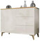 Mirjan24 Kommode Aurora 1D3S mit Tür und 3 Schubladen, Goldene Akzente, Highboard, Anrichte, Sideboard, Mehrzweckschrank, Wohnzimmerschrank (Beige/Beige Hochglanz + Gold)