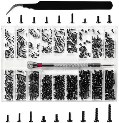 Lyeteung 500 Pièces 18 Tailles M1.2/M1.4/M2 Kit de Vis de Réparation Minuscule, Micro Vis de Réparation, Micro Visserie, avec Tournevis et Pince à Épiler, pour Lunettes, Ordinateur, Montres, Noir