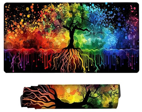 Tree Gaming Mouse Pad XXL (60x32x0.12inch), Anti-Slip Base Mousepad Color Desk Pad Water-Resistant Surface Large Mouse Mat, Stitched Edges Gaming Mouse Mat for Home Office Gaming Room, Gifts 0-C