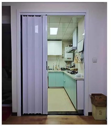 Grau-weiße Ziehharmonika-Schiebetür aus Aluminium, Sichtschutz für den Innenbereich, Raumteiler für Zuhause und Gewerbe, Ziehharmonika-Türen, Falttüren (weiß, B x H 39 x 80 Zoll/98,5 x 203 c