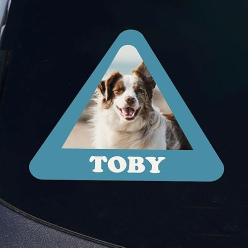 Wanapix | Adesivo Personalizzato per Auto | Adesivi Impermeabili in Vinile | Personalizzazione con Nome del Cane | Triangolo 15x13cm | PhotoDog