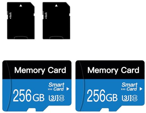 Carte mémoire de 2 Paquets 256 Go avec Carte de Stockage Haute Vitesse de l'adaptateur Classe 10 pour Smartphone, Ordinateur Portable, caméra, caméra de Bord et Drone (256GB * 2)