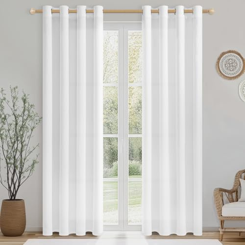 CUTEWIND Weiße Vorhänge Leinenoptik Halbtransparent Stores Gardinen mit Ösen Wohnzimmer Modern 2er Set 220 cm Lang 140 cm Breit, Vorhang Weiß Kinderzimmer Schlafzimmer