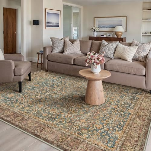 PureCozy Vintage Rot Teppich 240x300cm Waschbar rutschfest für Wohnzimmer Schlafzimmer Balkon KüChe Esszimmer BüRo Flach Retro Groß Teppiche Indoor Modern Weicher Kurzflor Carpet