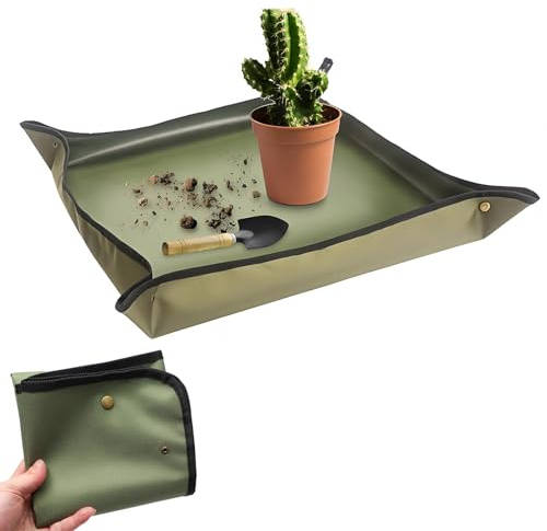 Kisstta wasserdichte Pflanzmatte, Oxford-Gewebe Umtopfmatte, 75x75 cm Faltbare Pflanzunterlage, Gartenmattefür Umtopf,Sämling, Bodenwechsel, Beschneiden, für den Innenbereich Außen (1)