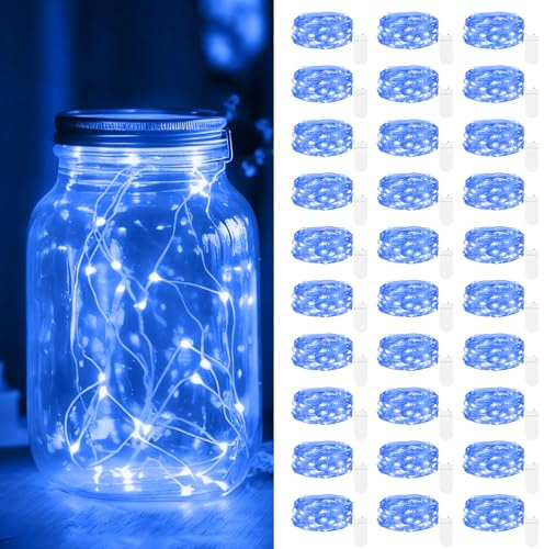[30 Stück] LED Mini Lichterkette mit Batterie, 2M 20 LED Led Lichterkette Draht mit Batteriebetrieben, Micro Lichterkette Innen, Lichterketten Klein Wasserdicht für Hochzeit Weihnachtsdeko (Blau)