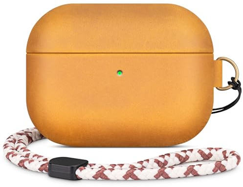 Rixeny Echt Leder Hülle für Apple AirPods Pro 2/1 Schutzhülle, Braun | Vintage-Stil Echt LederHülle case, mit Handschlaufe, Dunkelt mit Patina, Kompatibel mit MagSafe, Einfach tragbar