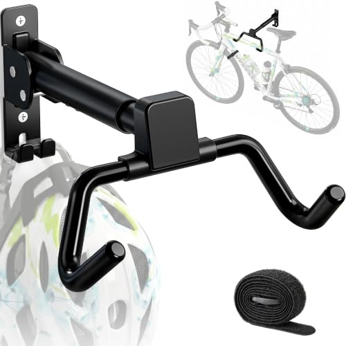 monTEK klappbare Fahrrad-Wandhalterung, 30 kg Traglast pro Stück | Winkel und Wandabstand einstellbar,ausziehbar, inkl. Helmhaken, platzsparende Garagenaufbewahrung,Fahrradhalterung Wand