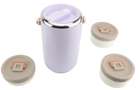 Fyearfly Tarro aislado de acero inoxidable de 2.6 L, lonchera de 3 niveles a prueba de fugas, apto para microondas, portátil para oficina y camping, color morado