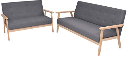 HETFTJN 2+3-Sitzer Sofa Set Stoff Dunkelgrau Modernes Design Massivholzgestell 113,5x67x73,5 cm und 158x67x73,5 cm Bequeme Lounge Möbel für Wohnzimmer Jugendzimmer und Büro