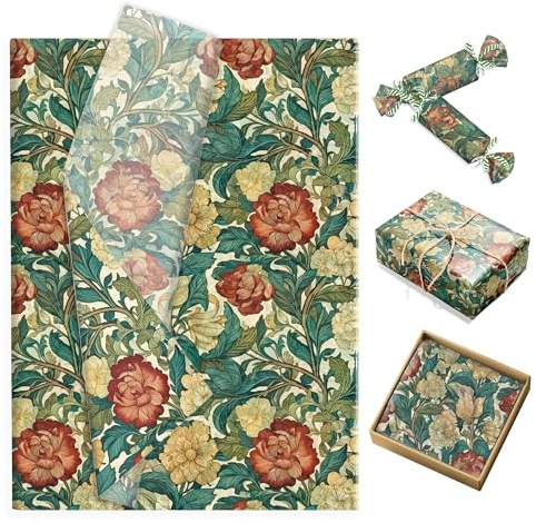 100 Blatt Seidenpapier DunkelGrün Geschenkpapier William Morris Vintage Blumen Seidenpapier Verpackungsmaterial für Geburtstag Hochzeit Valentinstag Taufe Kommunion Geschenkverpackung,50x35cm