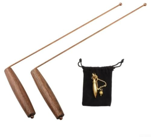 Baguette de radiesthésie en cuivre pur pour détection de métaux, chasse au trésor et géomancie - 29 x 12 cm - Design ergonomique et léger - Avec pendentif exploration de l'eau