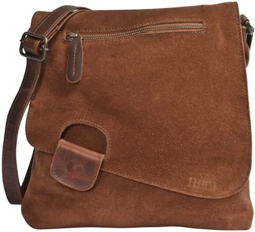 LECONI Umhängetasche für Damen Crossbag Veloursleder Echtleder Natur Damentasche Schultertasche Ledertasche Freizeittasche für Frauen Wildleder Handtasche 29x29x6cm LE3027-VL