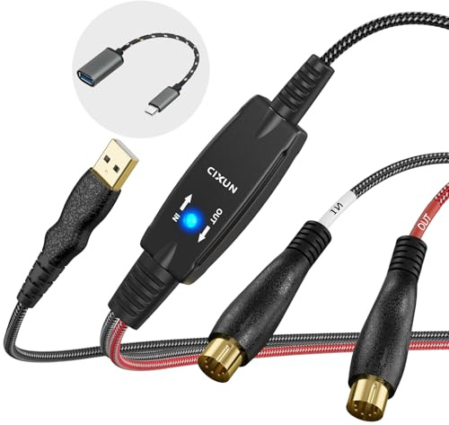 CIXUN Cable MIDI USB a interfaz MIDI de 5 pines, 1,5 m, convertidor de entrada MiDi a PC/Mac/portátil para edición y grabación de música, funciona con Windows/Mac