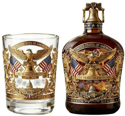 Bottiglia di Whisky 250 anni, 350 ml, 1776-2026, set di bottiglie di liquore e bicchieri da whisky, per 4 luglio, per collezionisti, festa 'indipendenza, bar a casa e feste