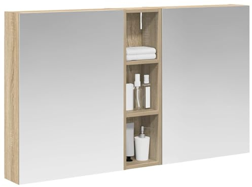 vidaXL Badezimmerschrank-Set 3 pcs 120 x 14,5 x 70 cm Holzwerkstoff, Badezimmer-Schrank, rechteckiger LED-Spiegel, moderner Wand-Organizer, praktischer Platzsparer