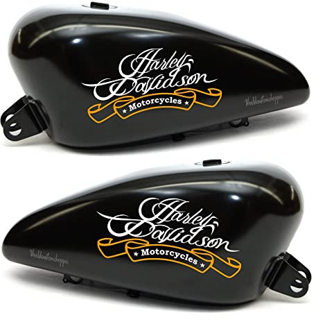 2 Adesivi Stickers da serbatoio Worldcustom compatibili con Harley Davidson Moto Custom.(NERO ARANCIO 12 LITRI).