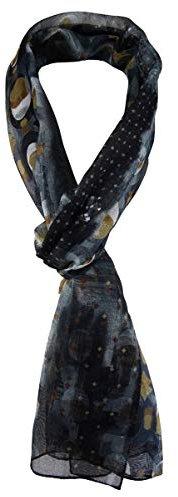 TigerTie Unisex Chiffon Schal in grau anthrazit schwarz goldbraun silber gemustert - Gr. 160 cm x 36 cm