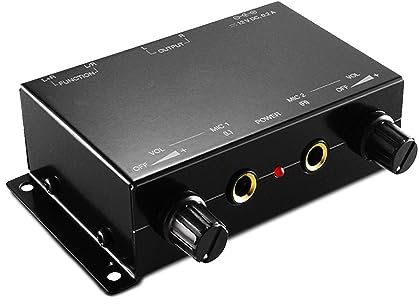 TNP 2 Channel Microphone Mini Audio Stereo Mixer - Dual 1/4 6.35mm Mic Input Port to RCA Stereo Output Portable Compact Preamp for Streamer Podcaster DJ