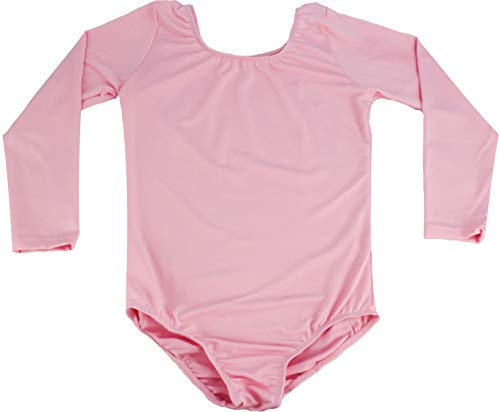 Furein - Body da danza classico, a maniche lunghe, elastico e scollo rotondo, da bambina, Colore: rosa., 4 años