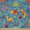 ABAKUHAUS Dinosaurier Stoff als Meterware, Urgeschichte, Microfaser Stoff für Kunsthandwerke und Dekoration, 5M (230x500cm), Teal Grün Rot
