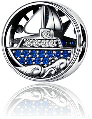 Navigations-Charm, 925er-Sterlingsilber, Segelboot-Charm, Ozean-Anhänger für Pandora-Charm-Armband (C)