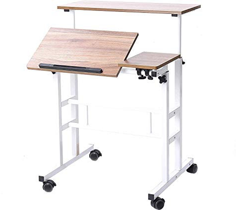 sogesfurniture Mobile Portatile Tavolo Laptop,Tavolino Porta PC con rotelle,tavolo per Notebook & Laptop,Vassoio per notebook regolabile,oak,BHEU-101-2OK