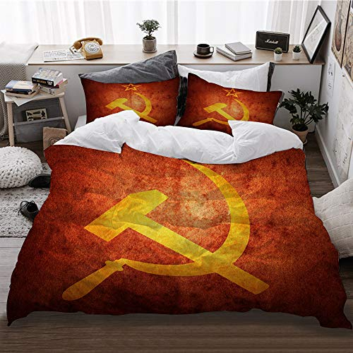 HATESAH Bedding Bettwäsche,Gelbe russische sowjetische kommunistische Flagge Revolution im Alter von Waffen künstlerisch,Bettwäsche 135x200cm,Kopfkissenbezug 2(50x80cm)