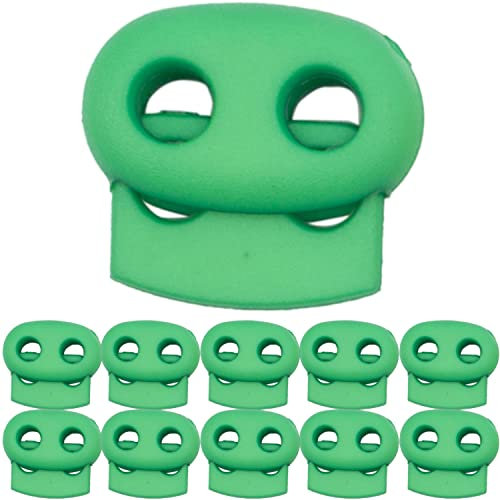 Kordel Stopper, 2-Loch, 10 Stück, in Grün, für bis Ø 4 mm Kordeln, Band Klemme Jacke, Bekleidung, Rucksack, Gummikordel Stopper, Schnellverschluss Schnürsenkel, Schnur Rutsche, Tanka Kordelstopper