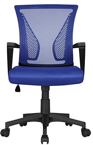 Yaheetech Adjustable Desk Chair Executive Computer Chair Ergonomic Office Swivel Chair with Comfy Lumbar Back Support Arms and Wheels for Home Work or Study Blue
