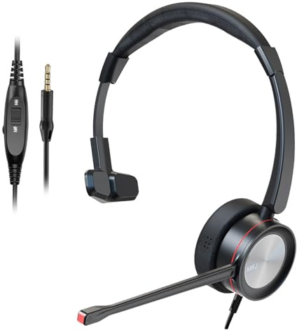 MKJ Cell Phone Headset with Noise Cancelling Microphone Wired Headphone with 3.5MM Jack for Smartphones, 3.5MM Computer Headset for Call Center Office