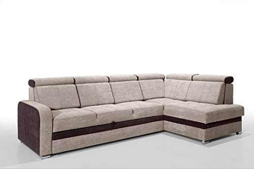 Robin Glen Ecksofa mit Schlaffunktion Bettkasten Kopfstützen Abnehmbare Rückenkissen Sofa L-Form Schlafsofa Freistehende Eckcouch Schlafcouch Wohnzimmermöbel Wohnlandschaft Rechts Beige